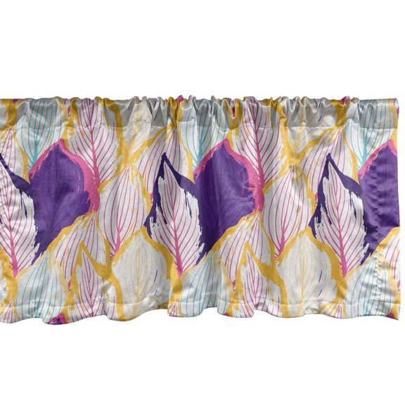Ambesonne Tropical Window Valance, Grunge Exotic Leaves Art, 42" x 12", Earth Yellow and Pink