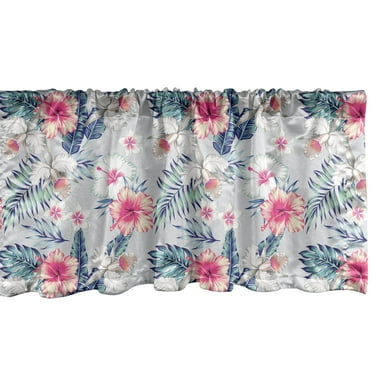 Ambesonne Tropical Window Valance, Hawaiian Botanical, 54" X 18", Pale Grey and White
