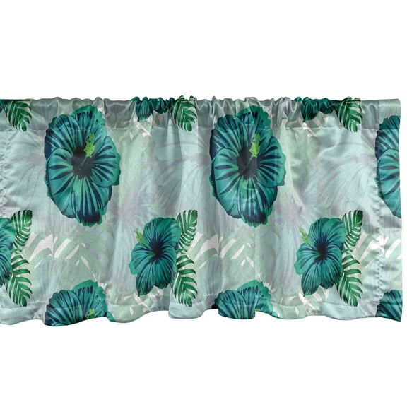 Ambesonne Tropical Window Valance, Hawaiian Jungle Hibiscus, 54" X 12", Seafoam Teal