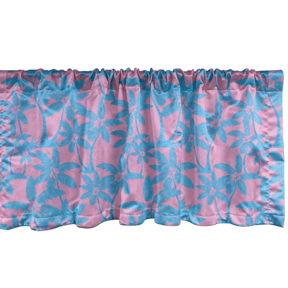 Ambesonne Tropical Window Valance, Hawaiian Retro Palm Trees, 42" x 12", Azure Blue Sky Blue