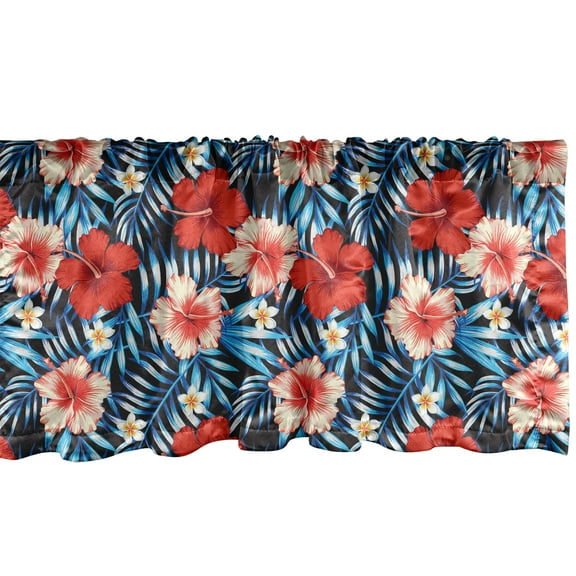 Ambesonne Tropical Window Valance, Hibiscus Plumeria, 54" X 12", Multicolor