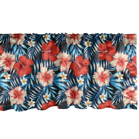 Ambesonne Tropical Window Valance, Hibiscus Plumeria, 54" X 18", Multicolor