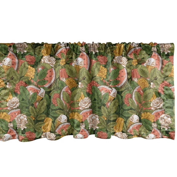 Ambesonne Tropical Window Valance, Ice Cream Watermelon Leaf, 54" X 12", Earth Yellow Olive Green