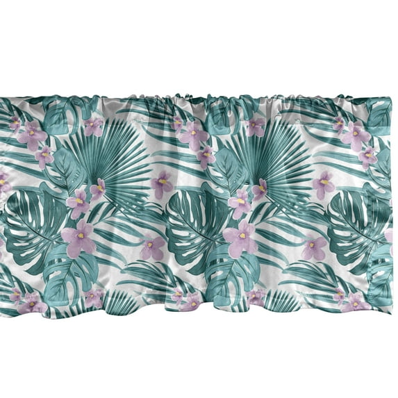 Ambesonne Tropical Window Valance, Jungle Coconut Monstera, 54" X 18", Dark Teal and Purple