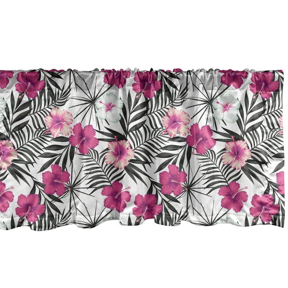 Ambesonne Tropical Window Valance, Leaf Background Floral, 54" X 12", Charcoal Grey Magenta