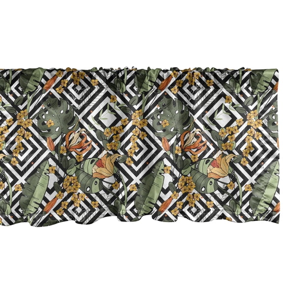Ambesonne Tropical Window Valance, Leaves Flowers Geometric, 54" X 12", Charcoal Grey Sage Green
