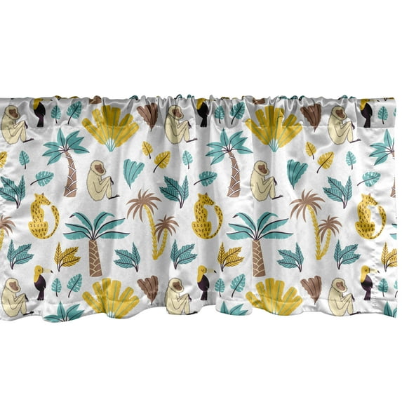 Ambesonne Tropical Window Valance, Monkeys Toucans Leopards, 42" x 18", Multicolor