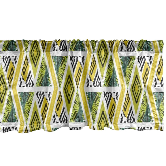 Ambesonne Tropical Window Valance, Tropical Patterns Zebra Strips Rhombus Ornamental Aloha Jungle Exotic Design, Curtain Valance for Kitchen Bedroom Decor with Rod Pocket, 54" X 18", Multicolor