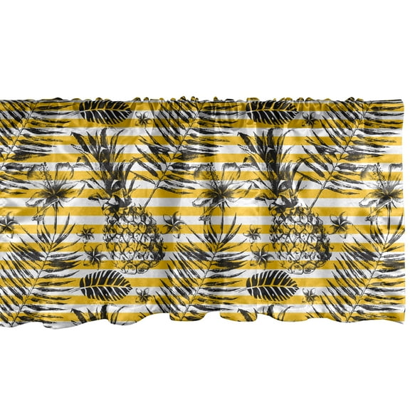 Ambesonne Tropical Window Valance, Pineapples Flowers Palms, 54" X 18", Yellow Grey