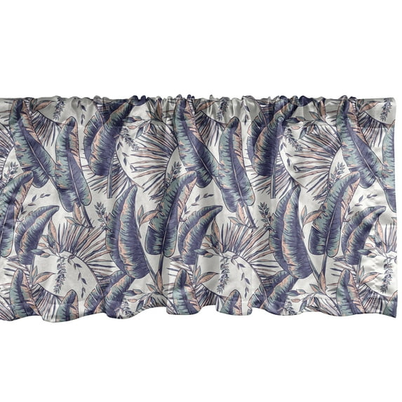 Ambesonne Tropical Window Valance, Pinnate Banana Leaves Art, 42" x 12", Pale Teal Blush