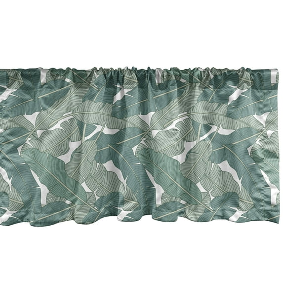 Ambesonne Tropical Window Valance, Retro Jungle Leaves Art, 42" x 18", Grey Teal Almond Green