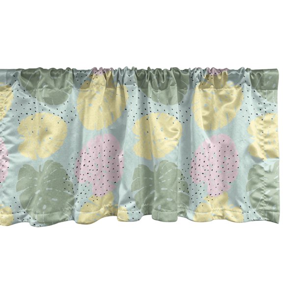 Ambesonne Tropical Window Valance, Silhouette Form Exotic Monstera Leaves Superimposed with Pollen-like Black Spots, Curtain Valance for Kitchen Bedroom Decor with Rod Pocket, 54" X 12", Multicolor