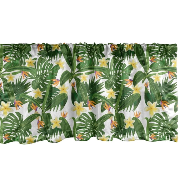 Ambesonne Tropical Window Valance, Strelitzia Monstera Palm, 54" X 18", White Olive Green