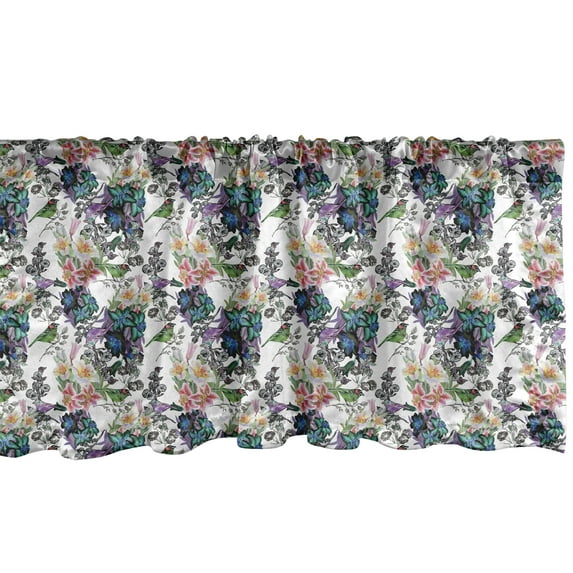 Ambesonne Tropical Window Valance, Summer Flowers Exotic Hibiscus Plumeria Violet Birds Blossoms Jungle Hipster Motif, Curtain Valance for Kitchen Bedroom Decor with Rod Pocket, 54" X 12", Multicolor