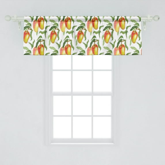 Ambesonne Tropical Window Valance, Tasty Mangoes on Branches with Leaves, Curtain Valance for Kitchen Bedroom Decor with Rod Pocket, 54" X 18", White Multicolor