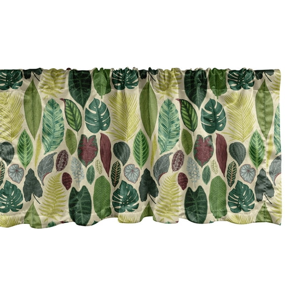 Ambesonne Tropical Window Valance, Various Detailed Leaves, 54" X 18", Multicolor