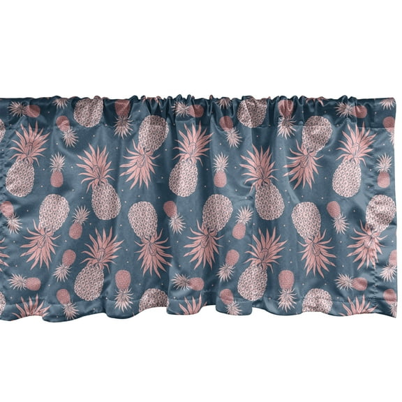 Ambesonne Tropical Window Valance, Vintage Island Pineapples, 54" X 12", Rose and Slate Blue