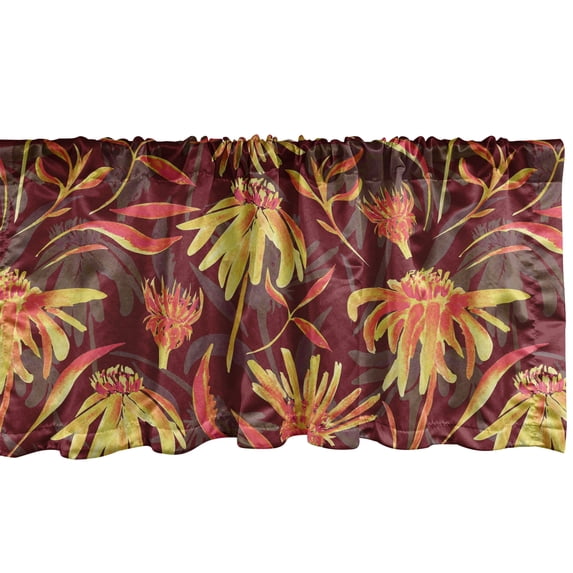 Ambesonne Tropical Window Valance with Rod Pocket, Aquarelle Vintage Flowers, 54" x 12", Earth Yellow Vermilion
