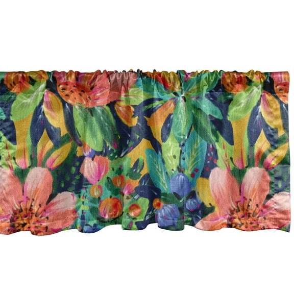 Ambesonne Tropical Window Valance with Rod Pocket, Exotic Floral Acrylic Art, 54" x 12", Burnt Sienna and Lime Green