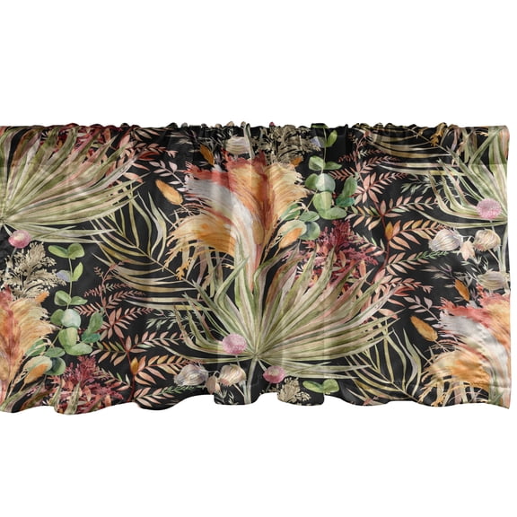 Ambesonne Tropical Window Valance with Rod Pocket, Leaves Pampas Grass Art, 54" X 18", Pale Orange Sage Green