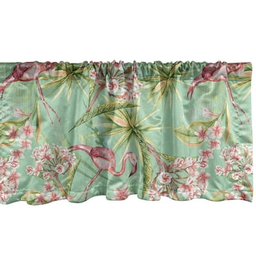 Ambesonne Tropical Window Valance with Rod Pocket, Plumerias Flamingos Leaves, 54" X 18", Almond Green Dried Rose