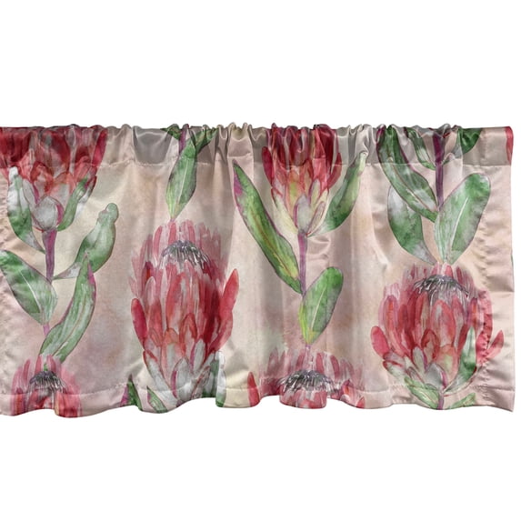 Ambesonne Tropical Window Valance with Rod Pocket, Protea Flowers Watercolor, 54" X 18", Pale Maroon and Lime Green