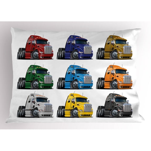 Ambesonne Truck Pillow Sham, Colorful Transportation, 36" X 20", Multicolor