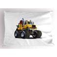 thumbnail image 1 of Ambesonne Truck Pillow Sham, Giant Wheeled Monster Car, 26" X 20", Burgundy Yellow Black, 1 of 2