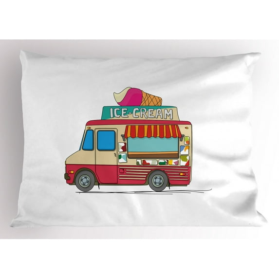 Ambesonne Truck Pillow Sham, Ice Cream Cartoon Style, 26" X 20", Multicolor