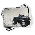 thumbnail image 1 of Ambesonne Truck Place Mats Set of 4, Halftone Monster Pickup, Standard Size, Ivory Blue Black, 1 of 4