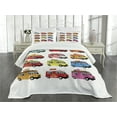 thumbnail image 1 of Ambesonne Truck Quilted Bedspread Set 3 Pcs, Colorful Food Trucks, King Size, Multicolor, 1 of 5