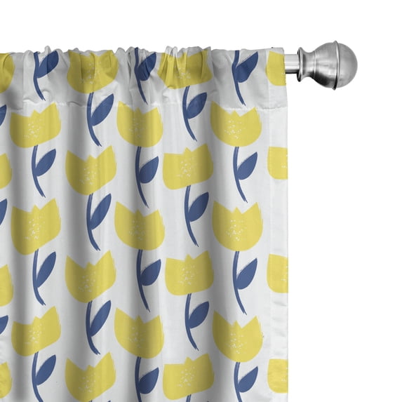 Ambesonne Tulip Window Curtains, Yellow Spring Flourish Art, Each 28" W x 84" L, Night Blue and Mustard