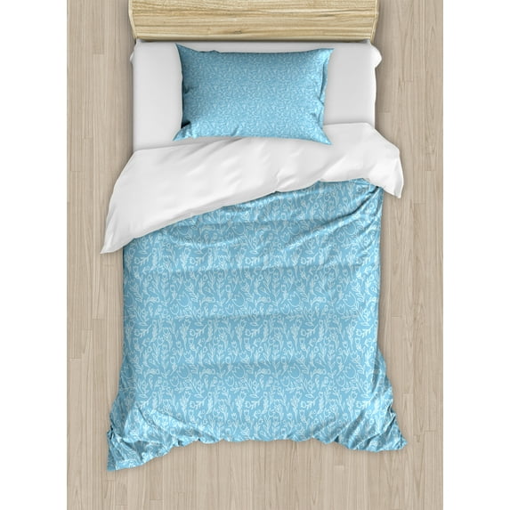 Ambesonne Tulip Duvet Cover Sets, Outline Blue Tones Flowers, 2-Twin, Pale Azure Blue