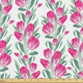 thumbnail image 1 of Ambesonne Tulip Fabric by the Yard Upholstery, Vintage Spring Flowers Plot, 2 Yards, Hot Pink and Laurel Green, 1 of 5