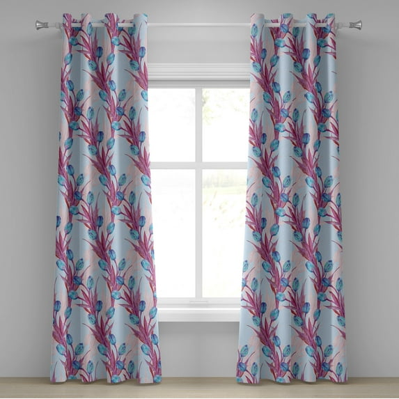 Ambesonne Tulips Artwork Grommet Curtain, Blooming Floral Boho, 50"x108", Magenta Pale Pink