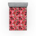 thumbnail image 1 of Ambesonne Tulips Fitted Sheet, Watercolor Floral Boho Print, Queen Size, Dark Coral Olive Green, 1 of 5