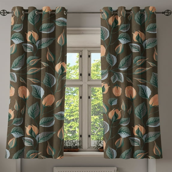 Ambesonne Tulips Grommet Curtain, Fantasy Floral Blooms Print, 50"x60", Cadet Blue Salmon