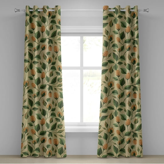 Ambesonne Tulips Grommet Curtain, Wild Boho Leaves Print Art, 50"x72", Fern Green Avocado Green