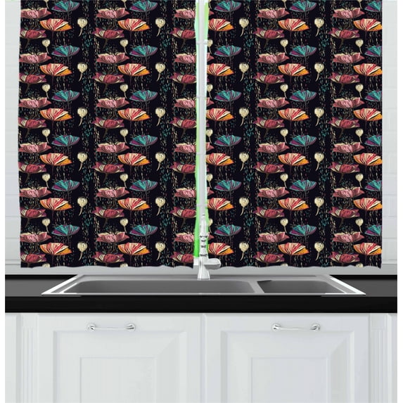 Ambesonne Tulips Kitchen Curtains, Colorful Tulips Fantasy, 55"x39", Multicolor
