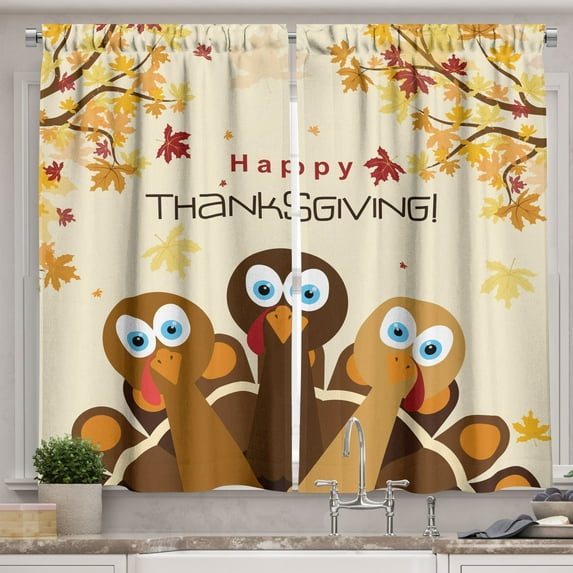 Ambesonne Turkey Kitchen Curtains, Happy Thanksgiving Wording, 55"x39", Multicolor