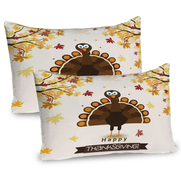 Ambesonne Turkey Pillow Sham 2 Pack, Fall Season Animal Leaf, 26"x20", Brown Orange Yellow