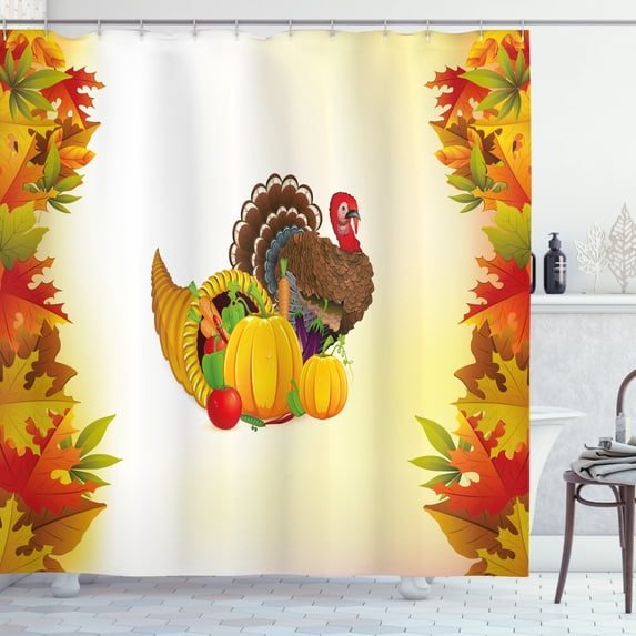Ambesonne Turkey Shower Curtain, Cornucopia and Poultry, 69"Wx84"L, Multicolor