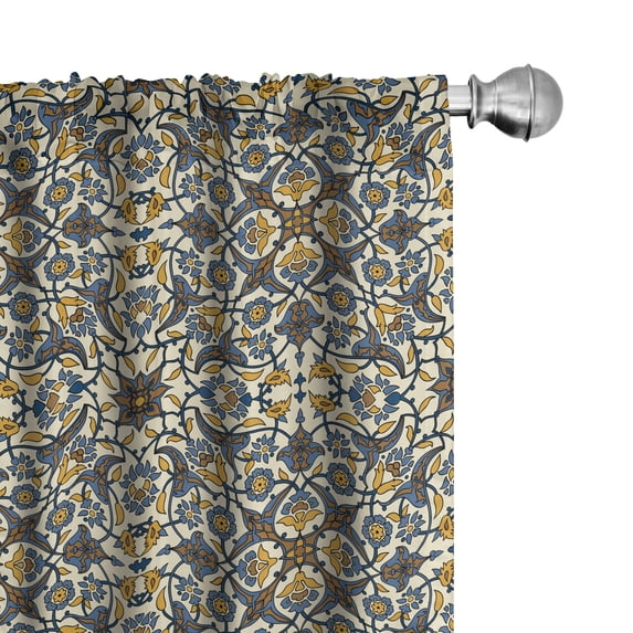 Ambesonne Turkish Pattern Window Curtains, Curly Detailed Form, Each 28" W x 95" L, Earth Yellow Slate Blue