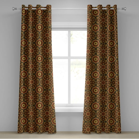 Ambesonne Turkish Pattern Grommet Curtain, Dark Byzantine, 50" x 108", Ruby Mustard Black