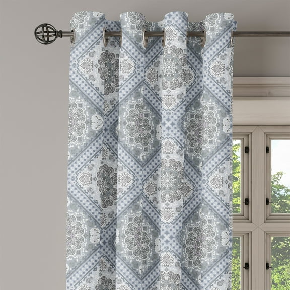 Ambesonne Turkish Pattern Grommet Curtain Single Panel, Boho Neutral Swirls, 50"x60", Pale Mauve White Grey