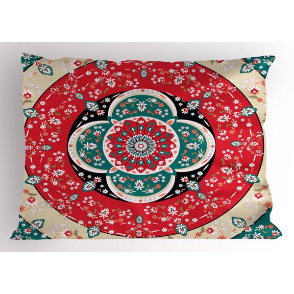 Ambesonne Turkish Pattern Pillow Sham, Circles Blooms, 36" X 20", Multicolor