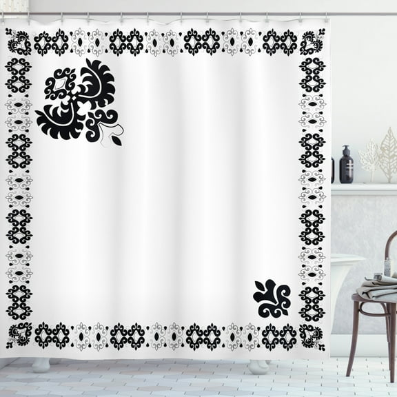 Ambesonne Turkish Pattern Shower Curtain, Oriental Frame, 69"Wx75"L, Black White