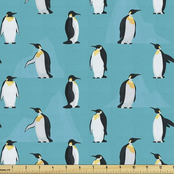 Ambesonne Turquoise Blue Fabric by the Yard Upholstery, Penguins, 10 Yards, Dark Turquoise Dark Grey