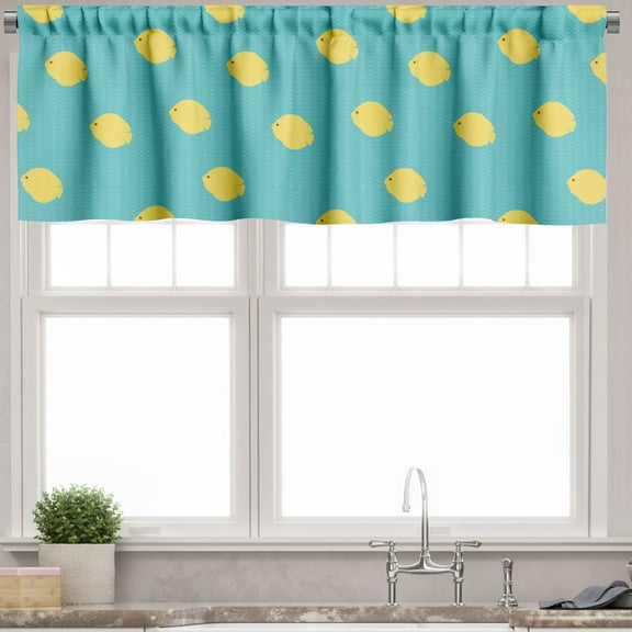 Ambesonne Turquoise Blue Window Valance, Tropic Fish, 54" X 12", Mustard Turquoise