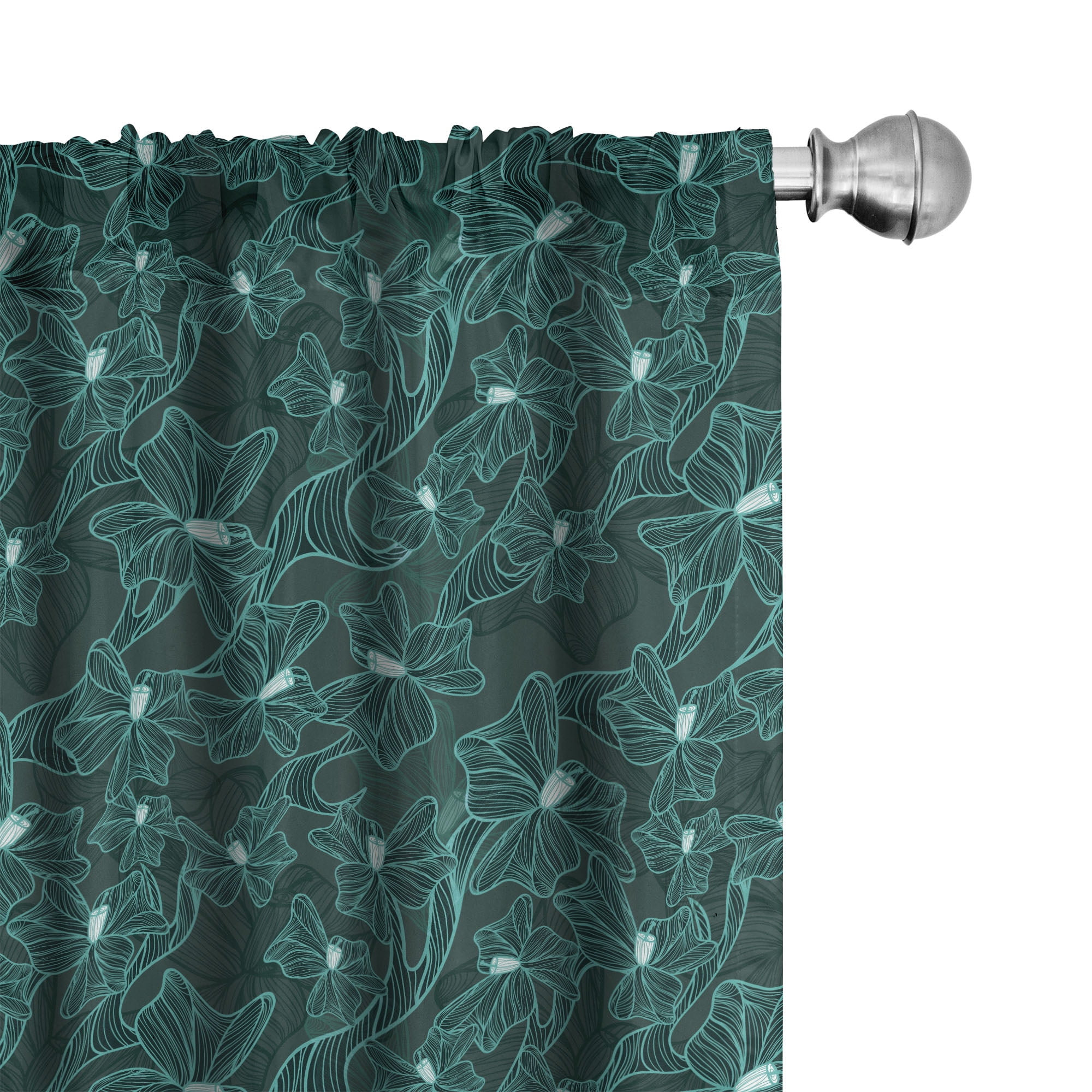 Teal Floral Room-Darkening Rod Pocket Curtain Panels, 28" x 63", Set of 2